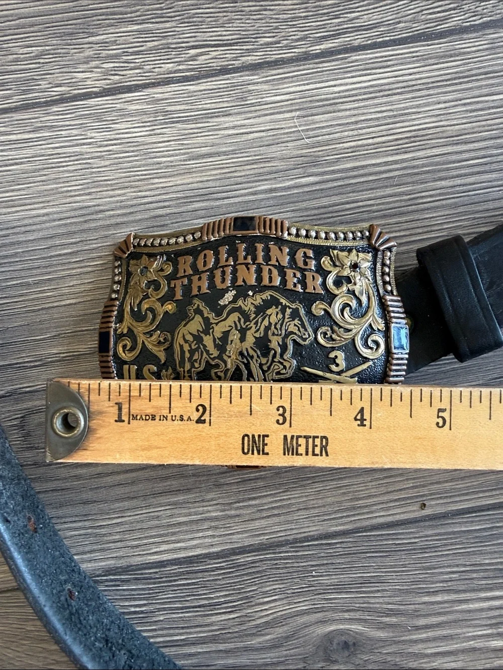 Corriente Rolling Thunder U.S. Boyd Western Rodeo Buckle Black Leather Belt